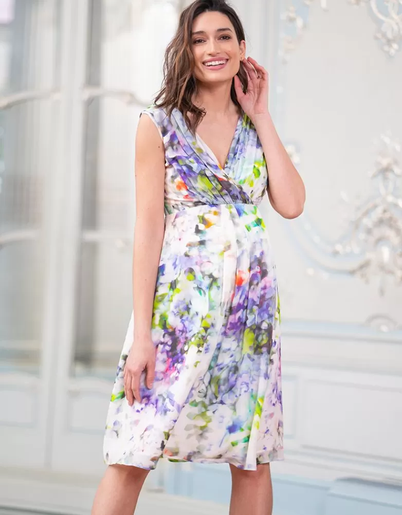 Seraphine Frühlingshaftes Umstands-Cocktailkleid aus bedruckter Seide |