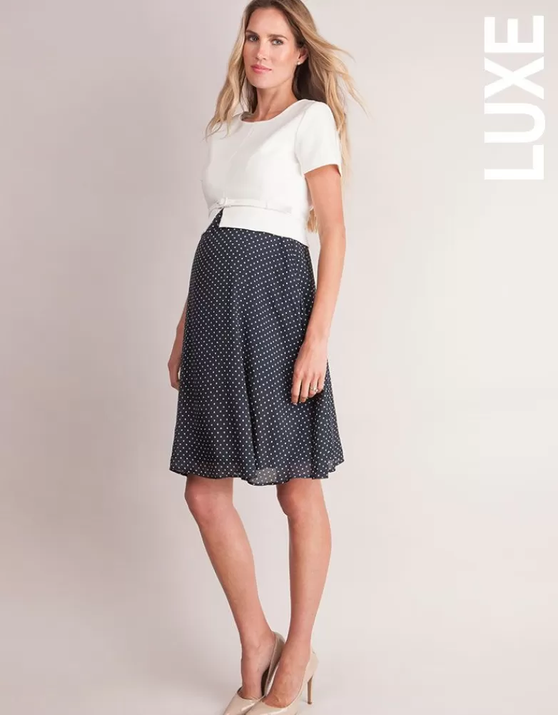 Seraphine Gepunktetes Umstands- und Stillkleid aus Seide - Dunkelblau |