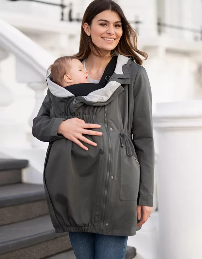 Seraphine Khaki Utility Parka 4-in-1 Umstands- und Babytragejacke mit Kapuze |