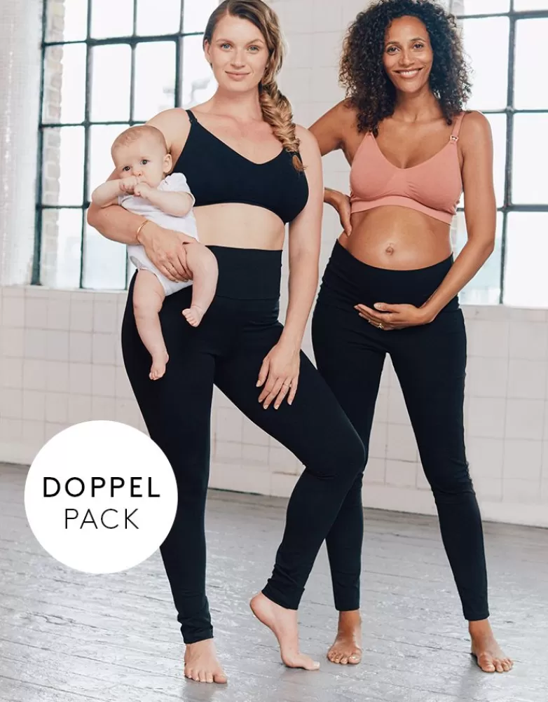 Seraphine Schwarze Umstandsleggings Baumwolle – Doppelpack |