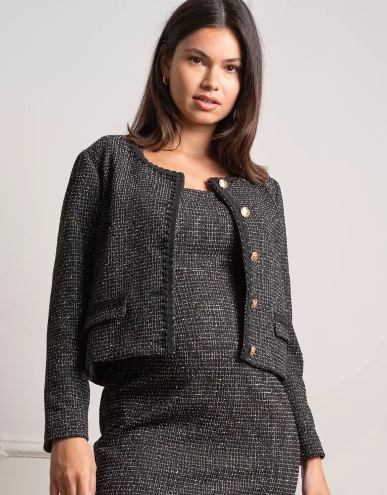 Seraphine Stretch-Tweed-Umstandsjacke, Schwarz |