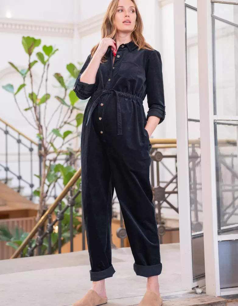 Seraphine Umstandslatzhose aus Baumwollcord, Schwarz |