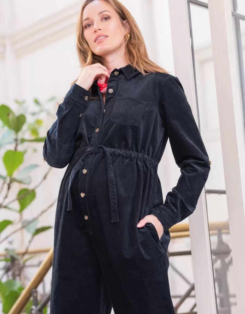 Seraphine Umstandslatzhose aus Baumwollcord, Schwarz |