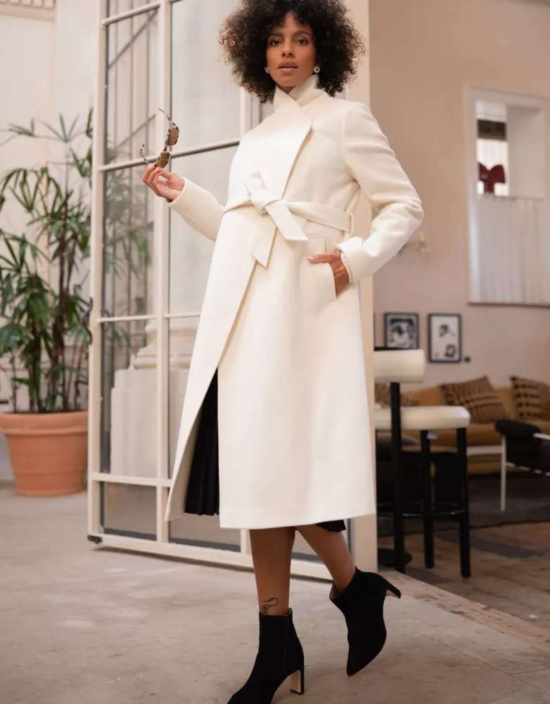 Seraphine Umstandsmantel aus Wollgemisch in Wickeloptik, Creme |