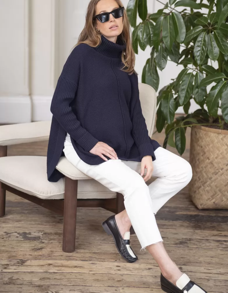 Seraphine Umstandspullover im Cape-Stil aus Baumwolle, Marineblau |