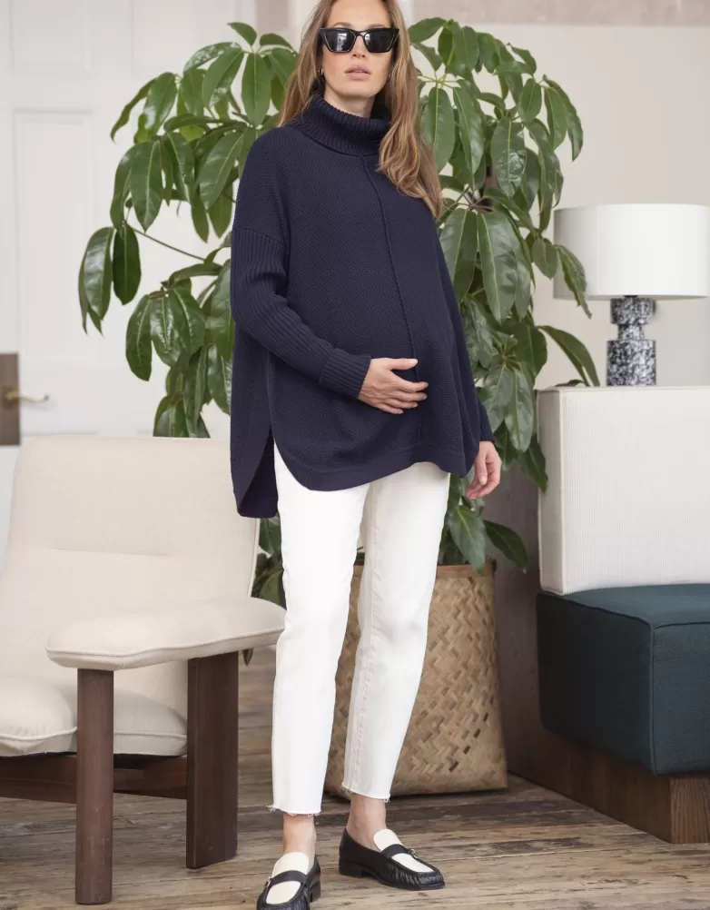 Seraphine Umstandspullover im Cape-Stil aus Baumwolle, Marineblau |