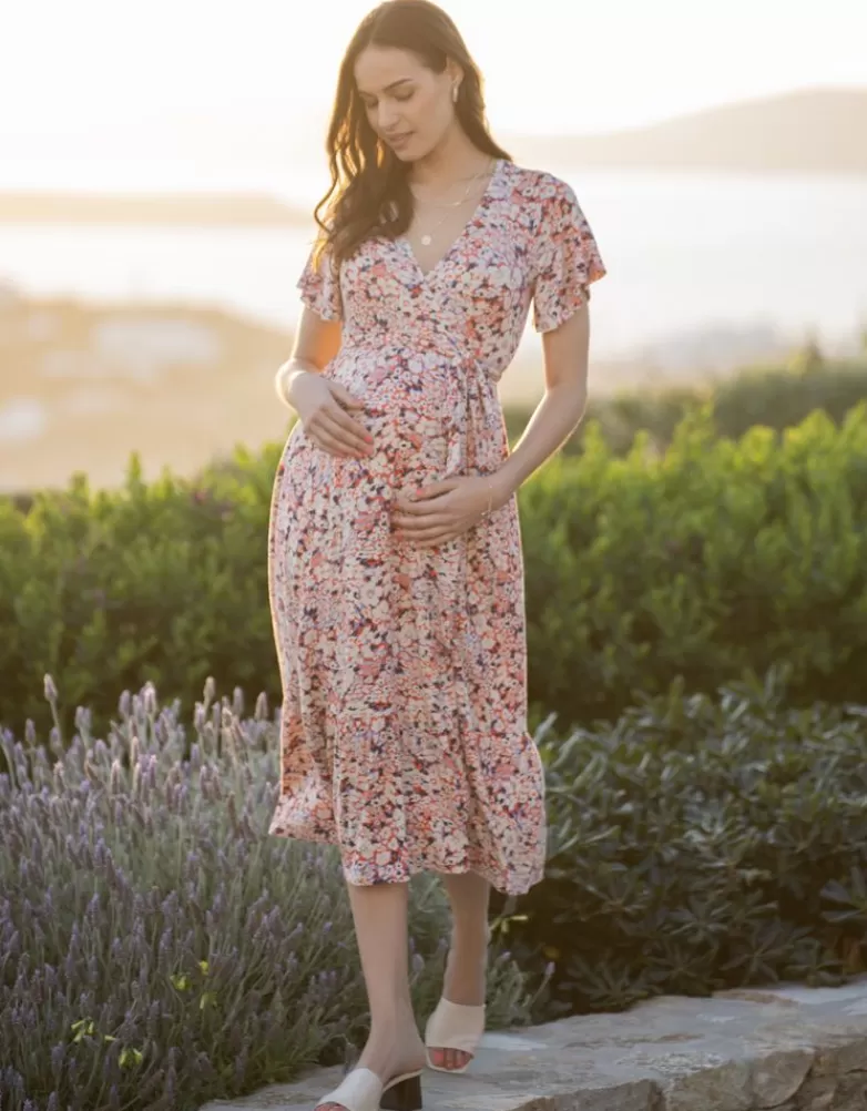Seraphine Umstandswickelkleid mit Retro-Blumenmuster |